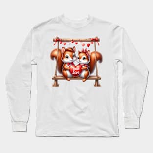 Valentine Squirrel Couple On Swing Long Sleeve T-Shirt